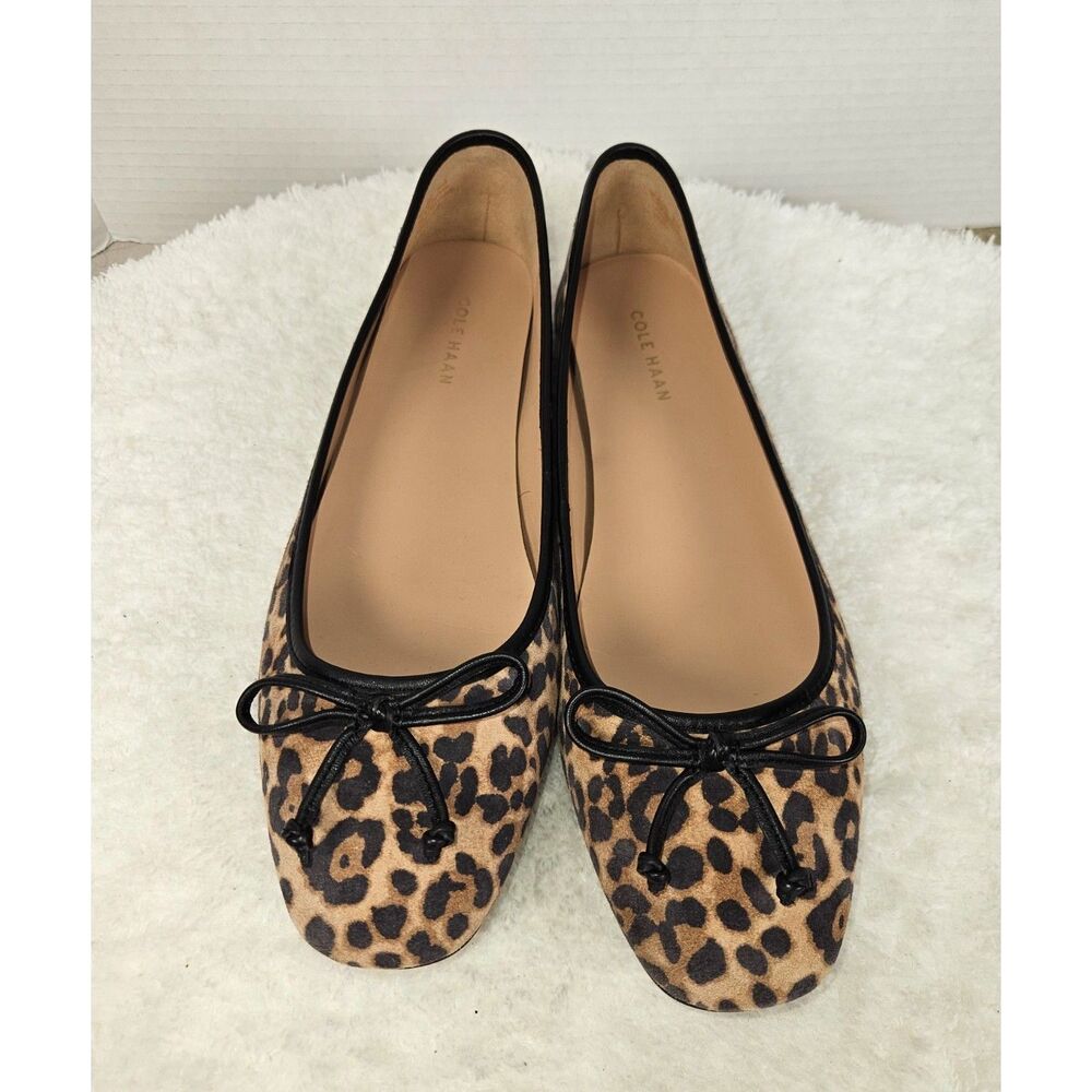 Cole Haan Leopard Print Suede Square Toe Bow Ballet Flats Size 9.5B - Picture 2 of 7